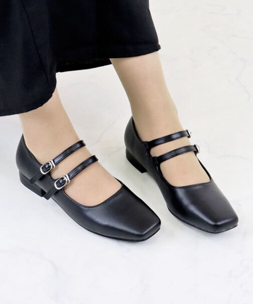 スクエアWトゥストラップパンプス (1190)