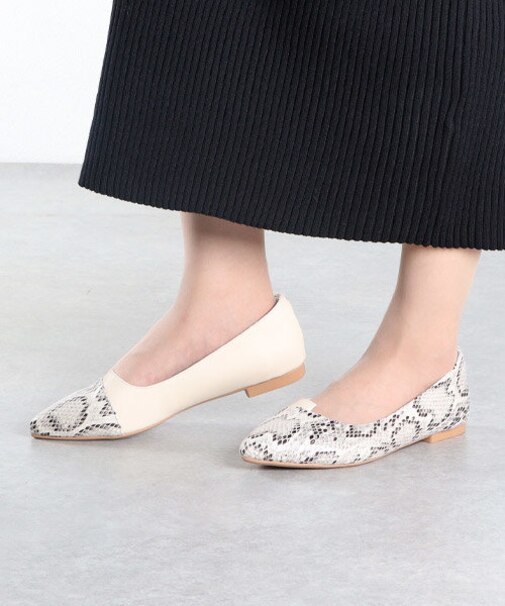切り替えポインテッドフラットパンプス (1182)