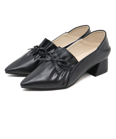 ギャザーデザイン ポインテッドトゥ リボンパンプス (1025)