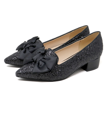 リボン付き グリッター オペラパンプス (1024)