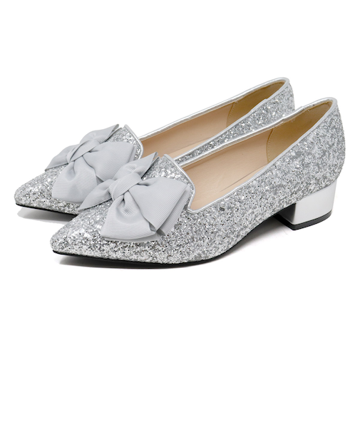 リボン付き グリッター オペラパンプス (1024)