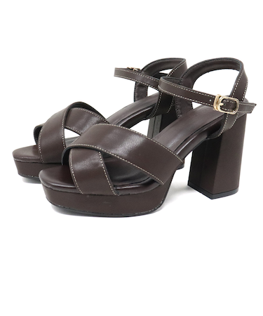 ステッチクロスベルト ヒールサンダル (4206)