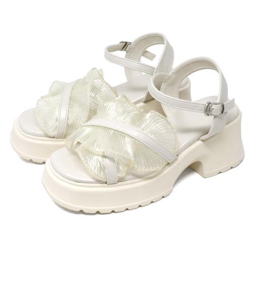 シアークロスフリルクロス厚底ストラップサンダル (4204)