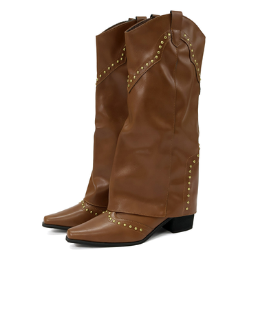 スタッズウエスタンカバーロングブーツ (9162)