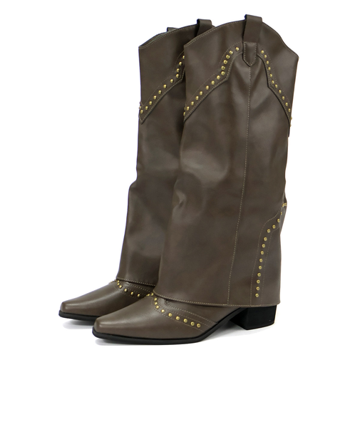 スタッズウエスタンカバーロングブーツ (9162)