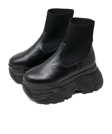 ニットリブ ストレッチ スニーカーブーツ (1907)