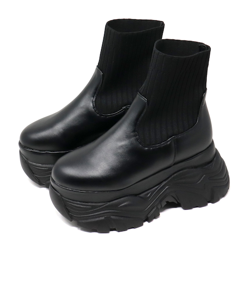 ニットリブ ストレッチ スニーカーブーツ (1907)