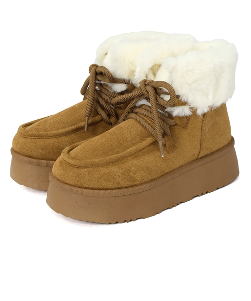 厚底折り返しファーレースアップブーツ (6415)