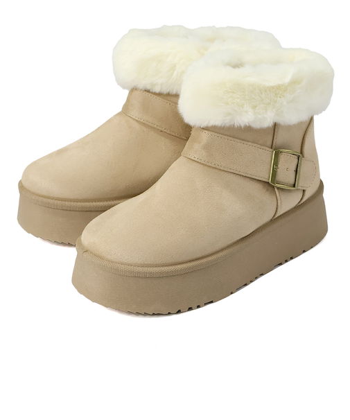 厚底ベルトデザインムートンブーツ / 6414