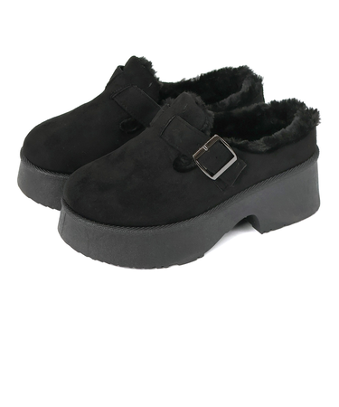 ベルトデザイン厚底ムートンスリッポン (6421)