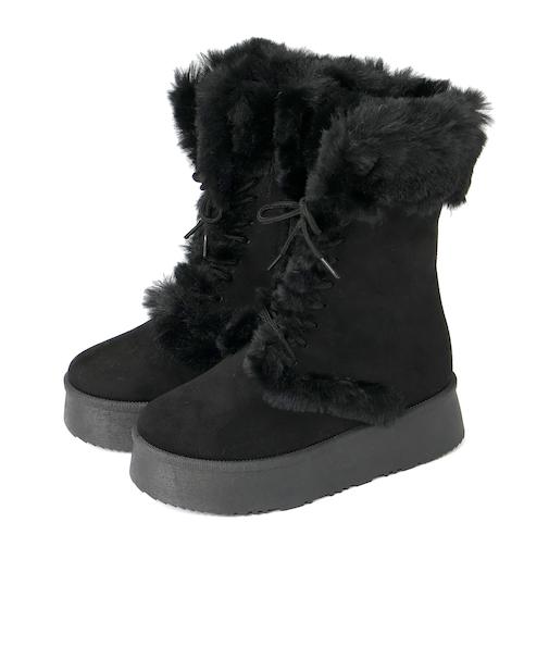 厚底レースアップムートンブーツ (6417)