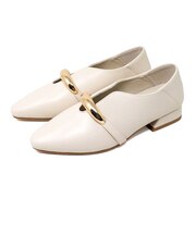 パンプス ローヒール かかとが踏める 2way バブーシュ 3cmヒール レディース メタルモチーフ ストラップ 履きやすい Uカット 黒 ブラック 茶 ダークブラウン アイボリー (1055)