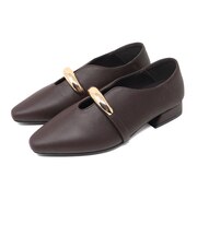 パンプス ローヒール かかとが踏める 2way バブーシュ 3cmヒール レディース メタルモチーフ ストラップ 履きやすい Uカット 黒 ブラック 茶 ダークブラウン アイボリー (1055)