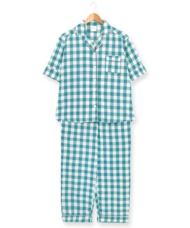 cotton-me天然繊維100%パジャマシャツセットアップ(ギンガムチェック・パイナップル)