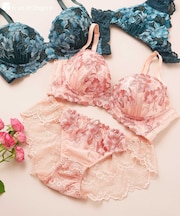 華あり刺繍のノンワイヤーしっかり盛れるノンワイヤー 「スタイルアップワイヤレスビターセクシー ペアブラジャー(ワイヤー無し)」 ノンワイヤーブラショーツセット