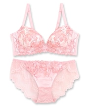 華あり刺繍のノンワイヤーしっかり盛れるノンワイヤー 「スタイルアップワイヤレスビターセクシー ペアブラジャー(ワイヤー無し)」 ノンワイヤーブラショーツセット