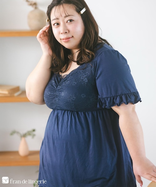 餅田コシヒカリさんとコラボレート☆ナイトブラ付きルームウェア『LuNight（ルナイト）』ナイトブラ付き半そでチュニック 「ルナイト Tシャツ」 ナイトブラ付きレース袖Tシャツ