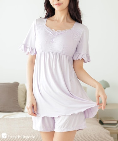 餅田コシヒカリさんとコラボレート☆ナイトブラ付きルームウェア『LuNight(ルナイト)』ナイトブラ付き半そでチュニック 「ルナイト Tシャツ」 ナイトブラ付きレース袖Tシャツ