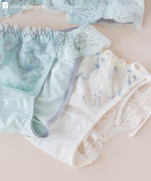 マーガレット刺繍のフェミニンランジェリー華やかな紐＆バックレース 「ナチュラルデイリーブラ002 脇紐」 脇紐ショーツ