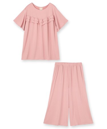 ≪tororelax とろリラ≫ 胸元フリル プルオーバー＆クロップドパンツ セットアップ 「とろリラ かぶり上下セット」 かぶり上下セット