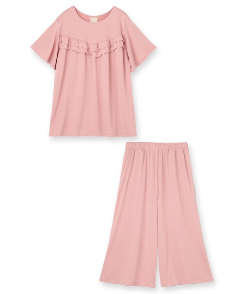 ≪tororelax とろリラ≫ 胸元フリル プルオーバー＆クロップドパンツ セットアップ 「とろリラ かぶり上下セット」 かぶり上下セット