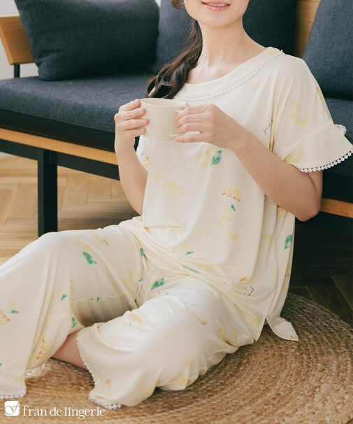 ≪tororelax とろリラ≫ フレア袖 プルオーバー＆クロップドパンツ セットアップ 「とろリラ かぶり上下セット」 かぶり上下セット