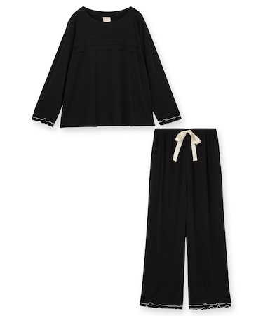 ≪tororelax とろリラ≫ 胸元タック長袖プルオーバー＆リラックスロングパンツ セットアップ 「とろリラ かぶり上下セット」 かぶり上下セット