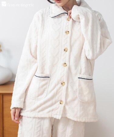 もこもこ パジャマ 冬 ルームウェア レディース あったか モコモコ 前開き 着る毛布「メモリーフリース」全開上下セット