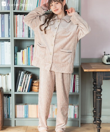 もこもこ パジャマ 冬 ルームウェア レディース あったか モコモコ 前開き 着る毛布「メモリーフリース」全開上下セット
