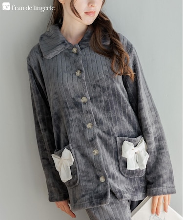 もこもこ パジャマ ルームウェア レディース 冬 あったか モコモコ リボン 着る毛布「メモリーフリース」