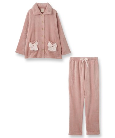 もこもこ パジャマ ルームウェア レディース 冬 あったか モコモコ リボン 着る毛布「メモリーフリース」