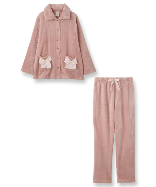 もこもこ パジャマ ルームウェア レディース 冬 あったか モコモコ リボン 着る毛布「メモリーフリース」