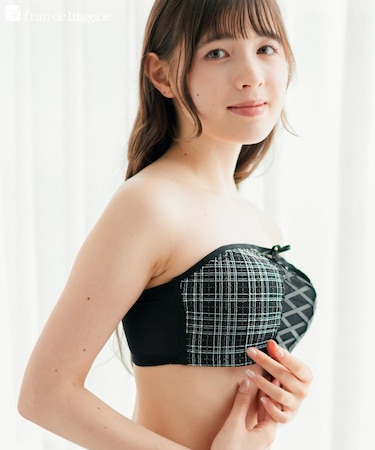 チューブブラ、2WAYストラップ 刺繍で描くリッチなマドラスチェック「スフレフィット002」ブラジャーショーツセット