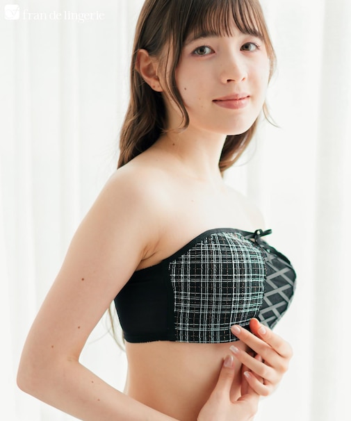 チューブブラ、2WAYストラップ 刺繍で描くリッチなマドラスチェック「スフレフィット002」ブラジャーショーツセット