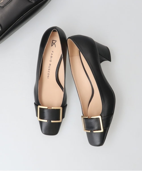 FABIO RUSCONI】メタルバックルスクエアトウパンプス｜ブリジット