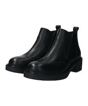 【QUSHELI】ラウンドトウウィングチップアンクルブーツ