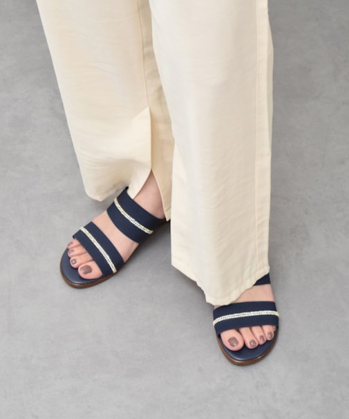 【ITALIAN SHOEMAKERS】ラインストーン2本ベルトミュールサンダル