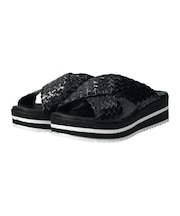 【Oh my Sandals】レザーメッシュクロスベルト厚底サンダル