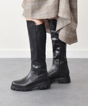 【INTER-CHAUSSURES】ラウンドトウバックストレッチロングブーツ 