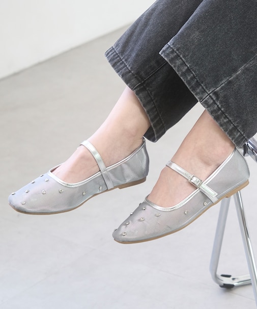 【Bridget Birkin】ドットビジューチュールフラットシューズ(551521)