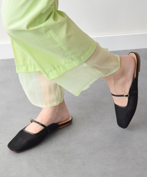 FABIO RUSCONI】スクエアトウストラップメッシュミュール(F52310