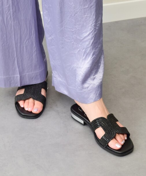【Oh my Sandals】ラインストーンローヒールサンダル(E52301)