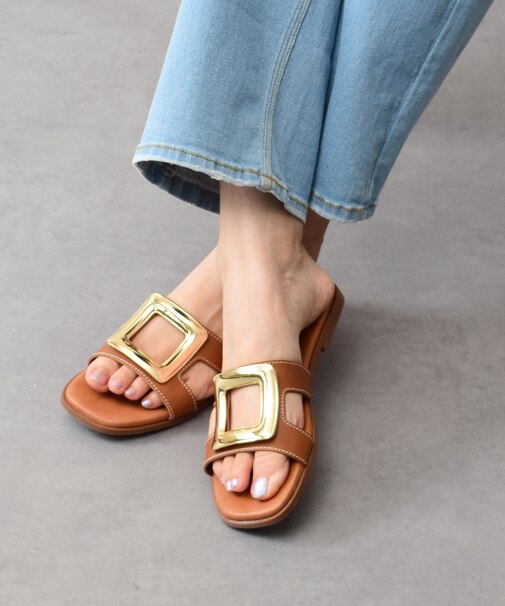【Oh my Sandals】スクエアトウフラットバックルサンダル(E52303)