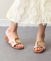 【Oh my Sandals】スクエアトウフラットバックルサンダル(E52303)
