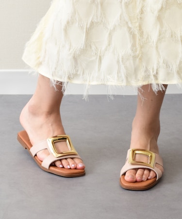 【Oh my Sandals】スクエアトウフラットバックルサンダル(E52303)