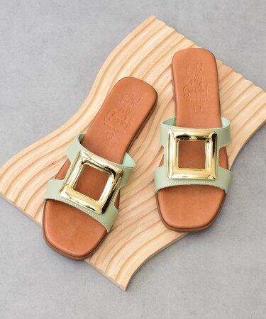 【Oh my Sandals】スクエアトウフラットバックルサンダル(E52303)