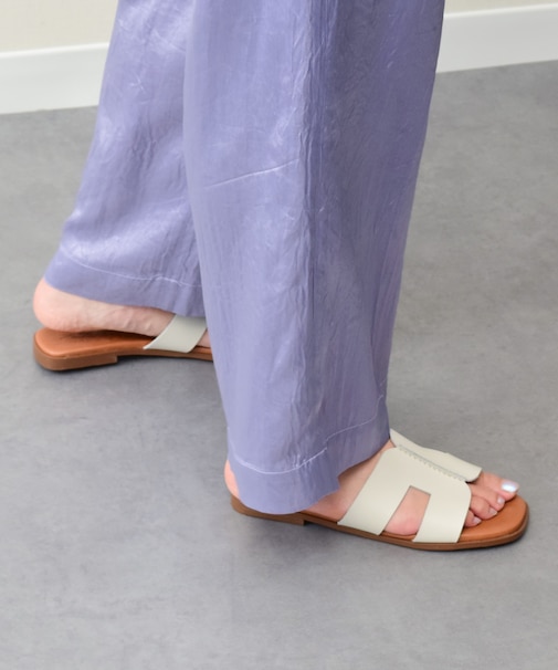 【Oh my Sandals】スクエアトウフラットレザーサンダル(E52304)