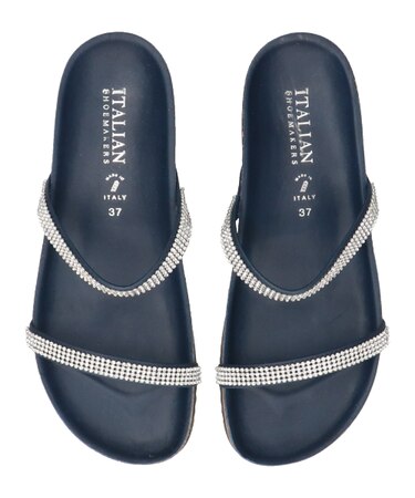 【ITALIAN SHOEMAKERS】ダブルラインストーンフットベッドサンダル-(92201T)