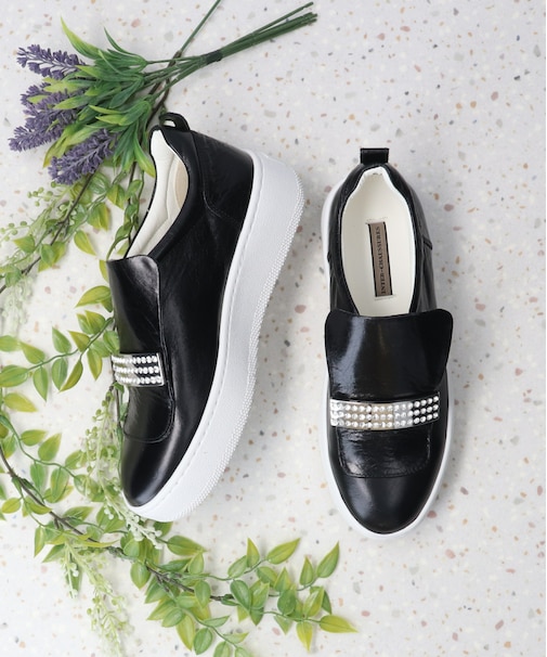 【INTER-CHAUSSURES】ビジューバックルレザースリッポン-(E5029E)