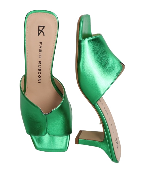 【新品未使用品】 FABIO RUSCONI パイソンミュール グリーン★37 FABIO RUSCONI】スクエアトウセンターシームミュール-(F2304F